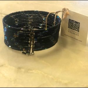 Ten Thousand Villages beaded shiny navy bracelet